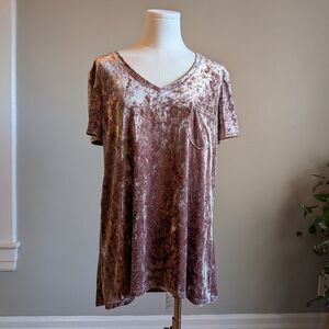 Spring & Mercer Pink Crushed Velvet T-shirt Pocket V Neck Rose Smoke Size Large